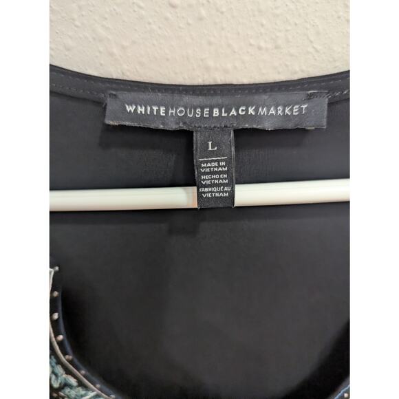 Black tunic style peasant top w/bell sleeves & teal ribbon trim size Large - Picture 5 of 11